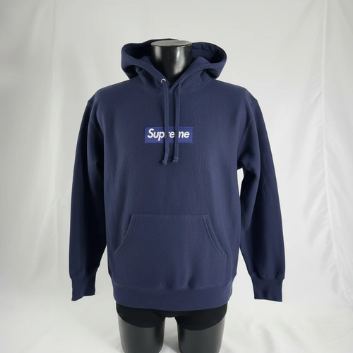 Supreme box logo hoodie navy - logo,
