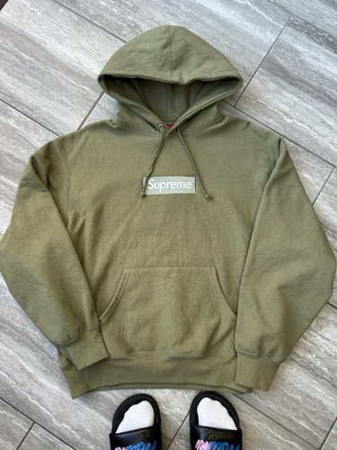 Supreme box logo hoodie olive - logo,